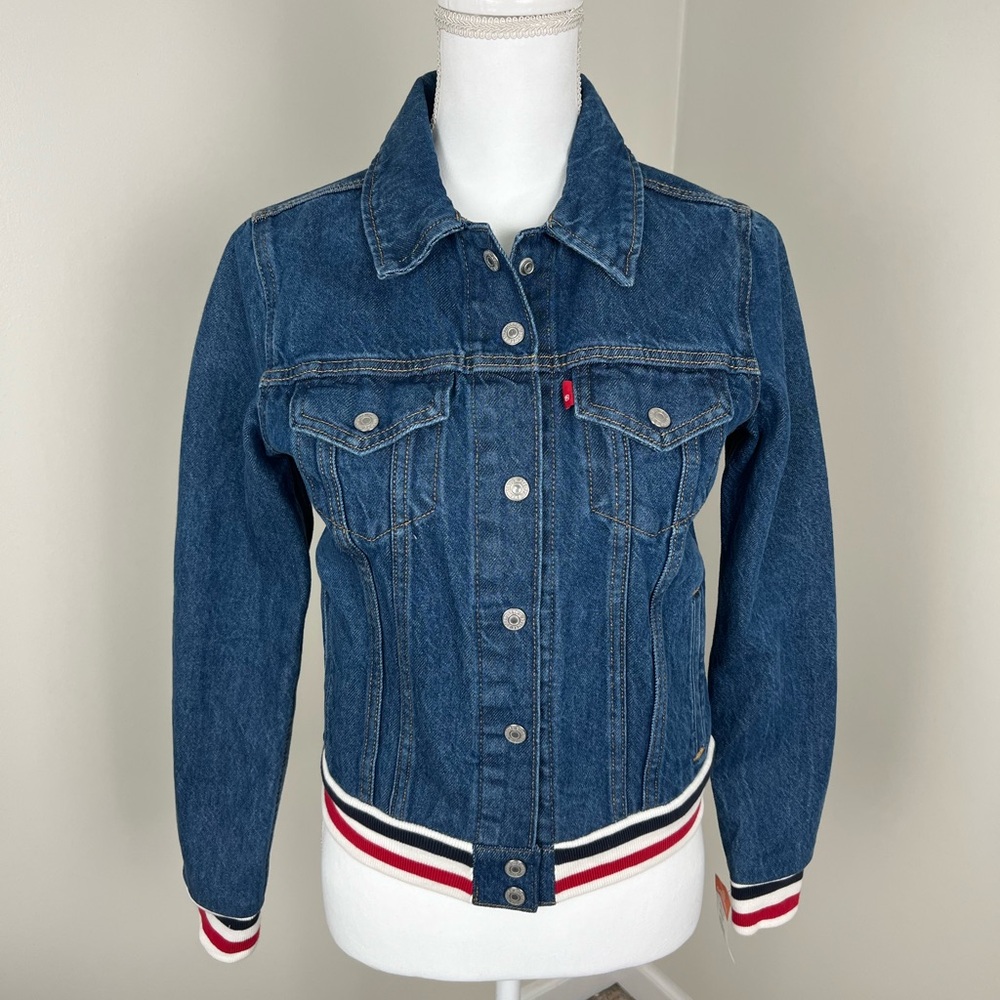 Levi's Blue Denim Jacket with Striped Hem